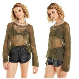Wildfox Jackie Sheer Sweater in Forest Green
